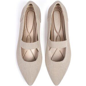 Women's Beige Flats Shoes Pointed Toe Knit Washable Ballet Comfortable Flat